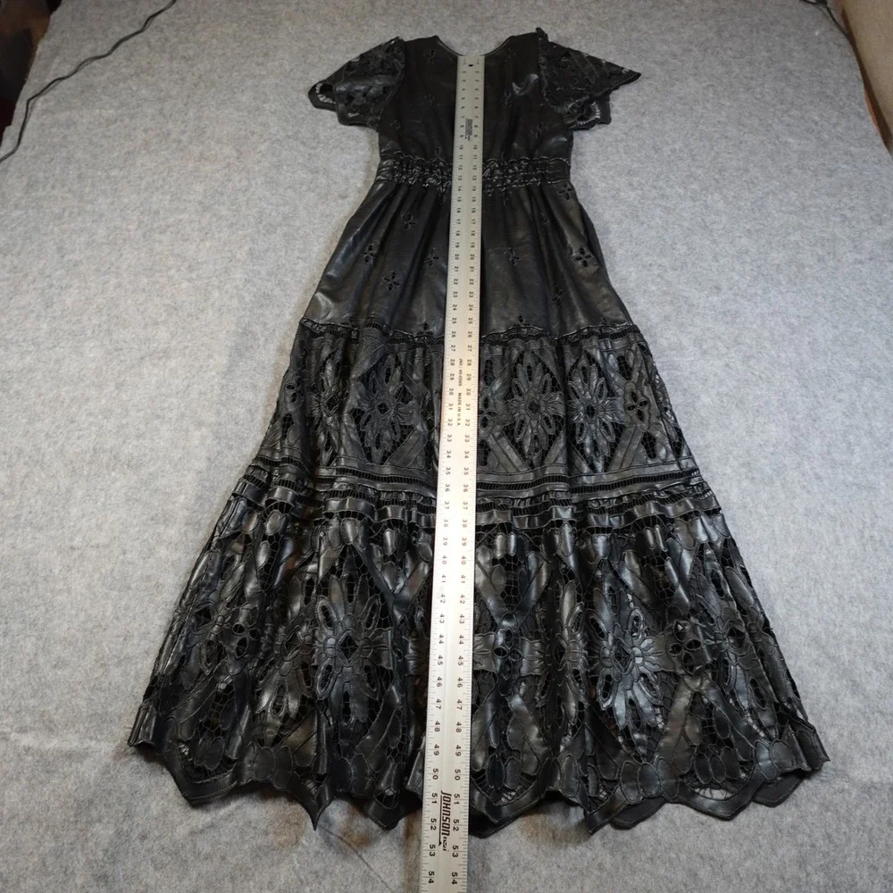 Anthropologie Dress Womens Small Somerset‎ Maxi Faux Leather Embroidered Black_8